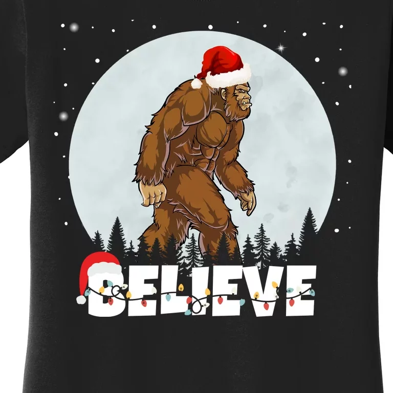 Santa Bigfoot Christmas Rock Funny Sasquatch Believe Women's T-Shirt