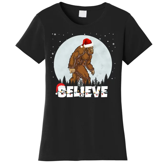 Santa Bigfoot Christmas Rock Funny Sasquatch Believe Women's T-Shirt