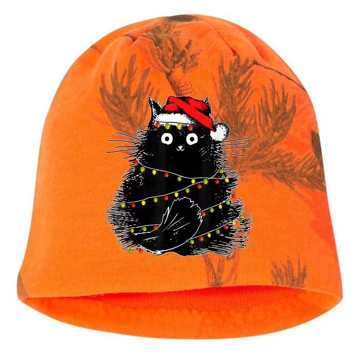 Santa Black Cat Tangled Up In Christmas Tree Lights Holiday Kati - Camo Knit Beanie