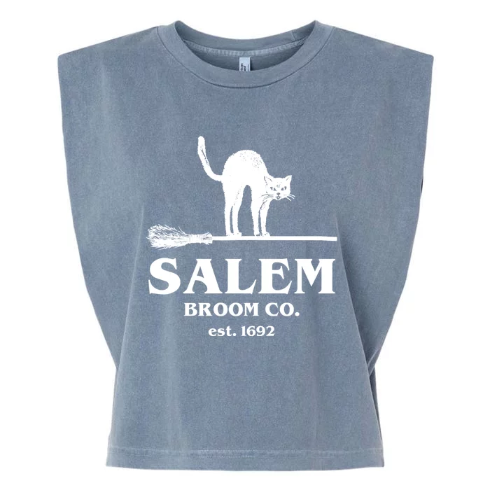 Salem Broom Co Company Halloween Black Cat Witch And Broom Gift Garment-Dyed Women's Muscle Tee