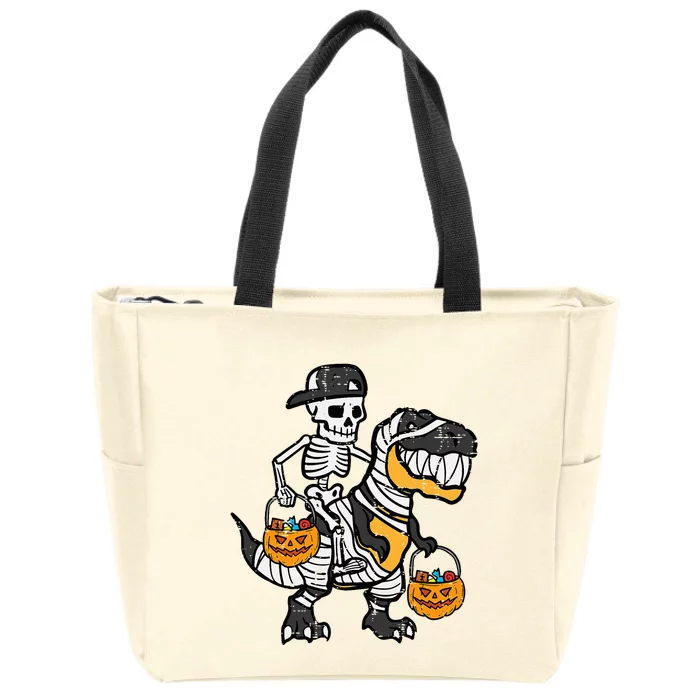 Skeleton Black Cap Dino Halloween Zip Tote Bag