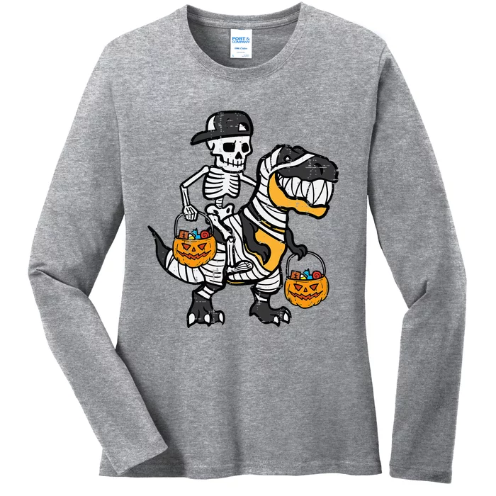 Skeleton Black Cap Dino Halloween Ladies Long Sleeve Shirt