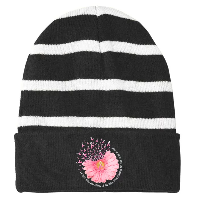 Sunflower Breast Cancer Awareness Pink Ribbon In October Striped Beanie with Solid Band