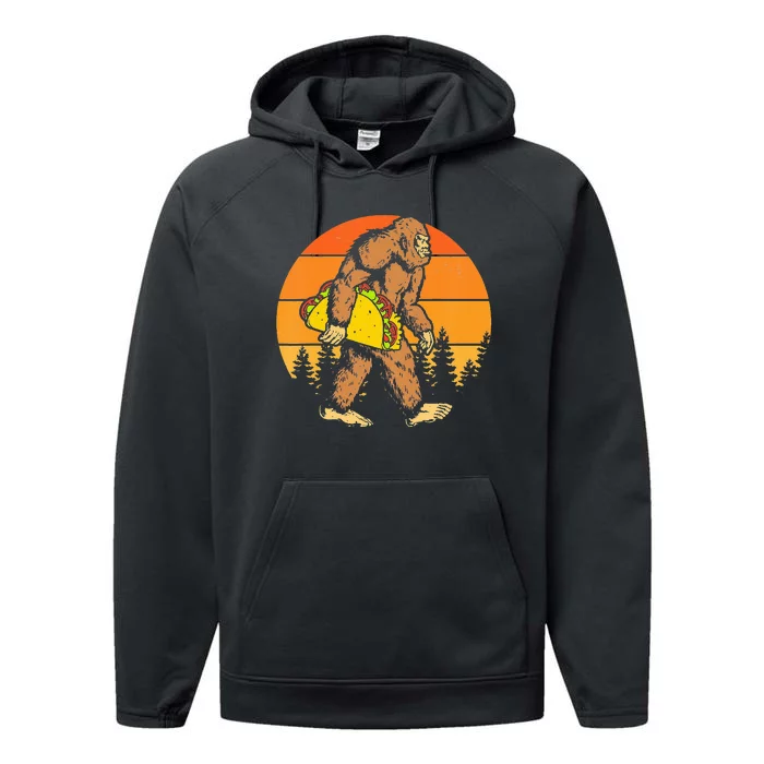 Sasquatch Bigfoot Carrying Taco Funny Cinco De Mayo Performance Fleece Hoodie