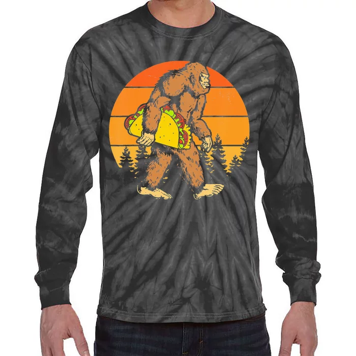 Sasquatch Bigfoot Carrying Taco Funny Cinco De Mayo Tie-Dye Long Sleeve Shirt