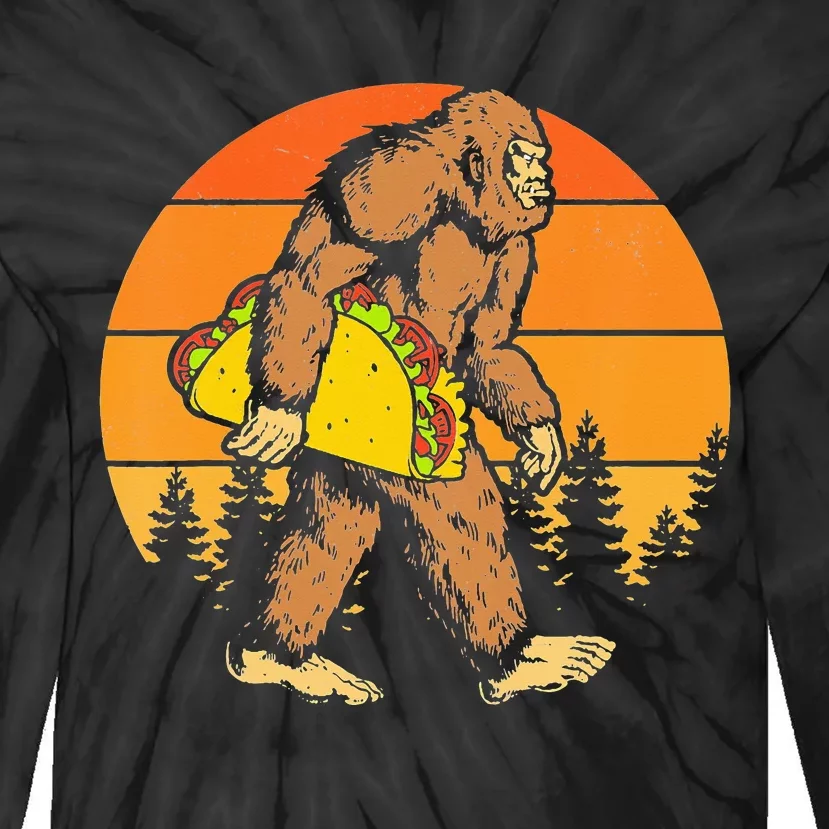 Sasquatch Bigfoot Carrying Taco Funny Cinco De Mayo Tie-Dye Long Sleeve Shirt