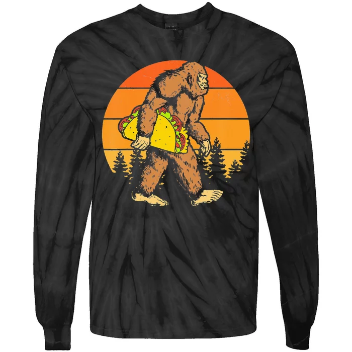 Sasquatch Bigfoot Carrying Taco Funny Cinco De Mayo Tie-Dye Long Sleeve Shirt