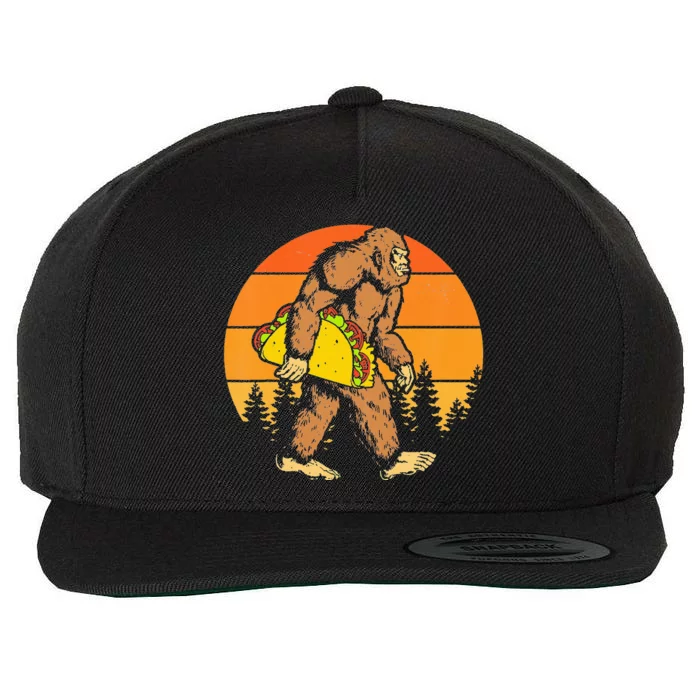 Sasquatch Bigfoot Carrying Taco Funny Cinco De Mayo Wool Snapback Cap