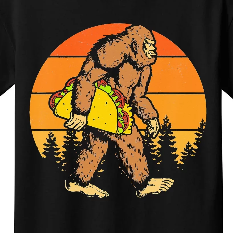 Sasquatch Bigfoot Carrying Taco Funny Cinco De Mayo Kids T-Shirt