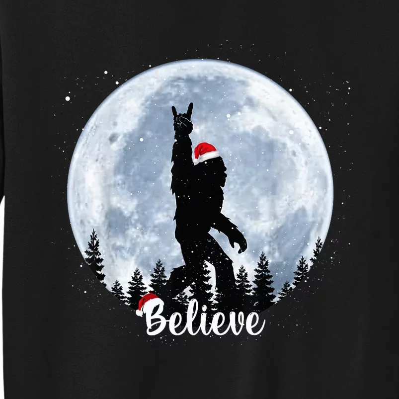 Santa Bigfoot Christmas Rock Roll Sasquatch Believe Xmas Tall Sweatshirt