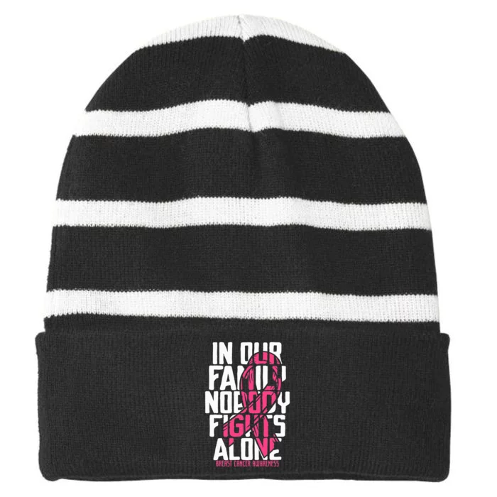 Support Breast Cancer Awareness with Pink Ribbon Striped Beanie with Solid Band