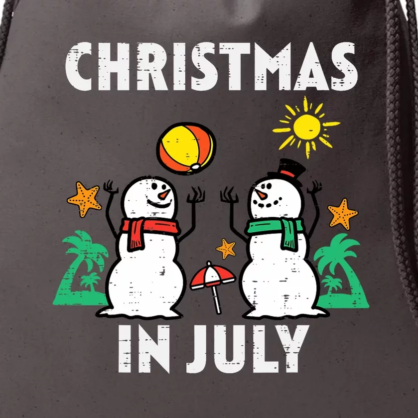 Snowman Beach Christmas In July Xmas Summer Drawstring Bag