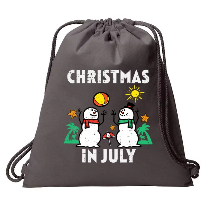 Snowman Beach Christmas In July Xmas Summer Drawstring Bag