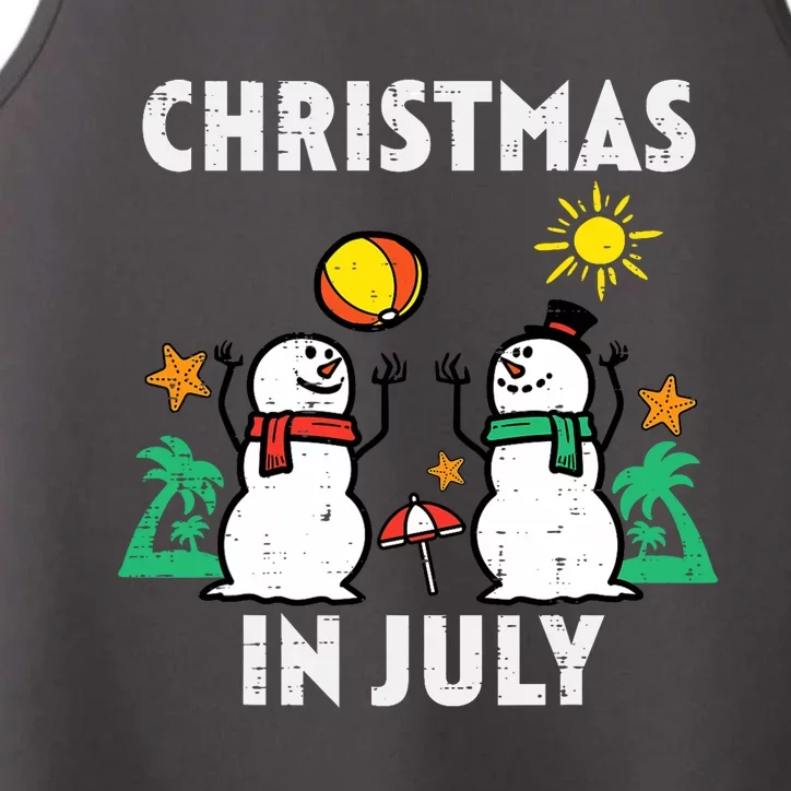 Snowman Beach Christmas In July Xmas Summer Performance Tank