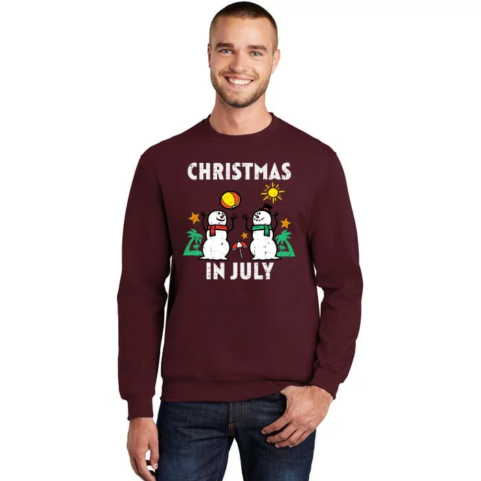 Snowman Beach Christmas In July Xmas Summer Tall Sweatshirt