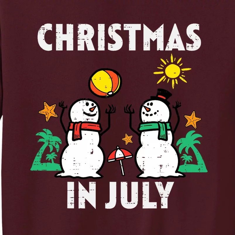 Snowman Beach Christmas In July Xmas Summer Tall Sweatshirt