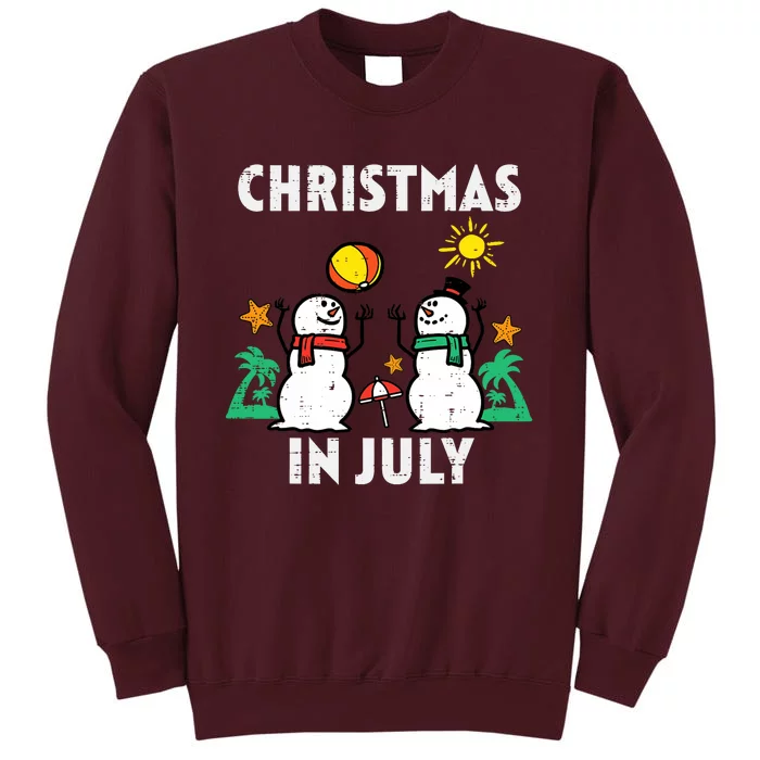 Snowman Beach Christmas In July Xmas Summer Tall Sweatshirt