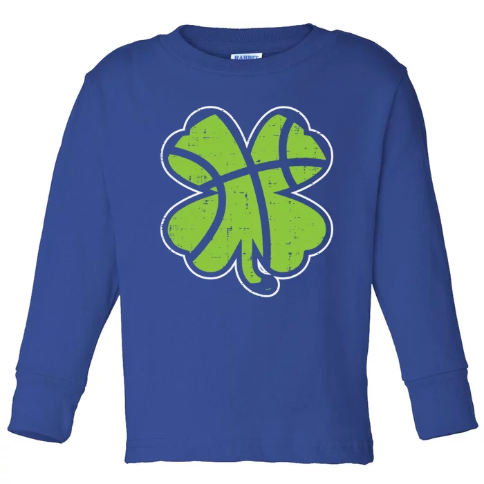 Shamrock Basketball Clover St Patricks Day Lucky Sports Gift Toddler Long Sleeve Shirt