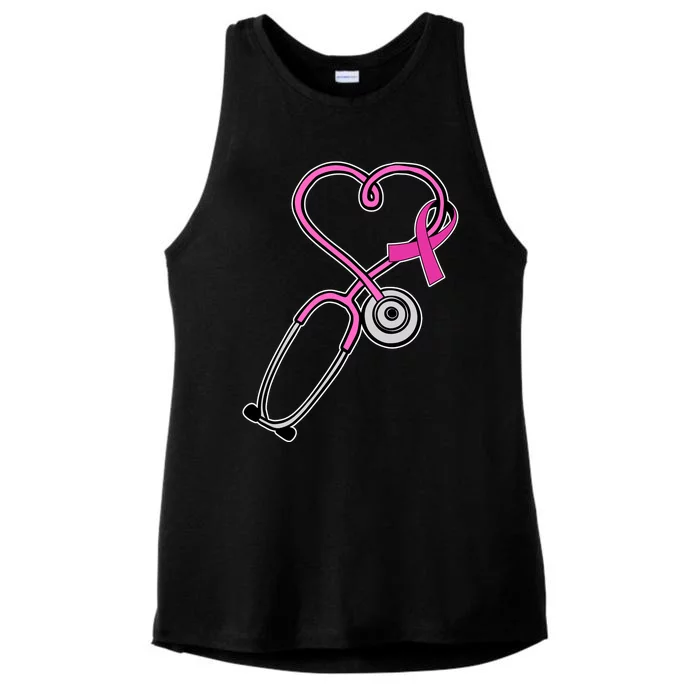 Stethoscope Breast Cancer Awareness Ribbon Ladies Tri-Blend Wicking Tank