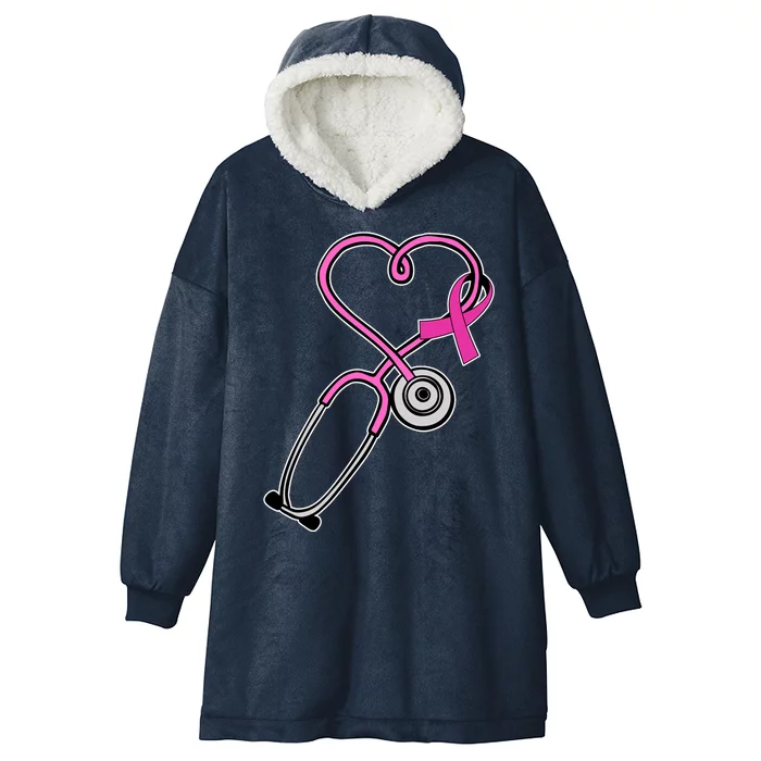 Stethoscope Breast Cancer Awareness Ribbon Hooded Wearable Blanket