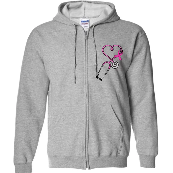 Stethoscope Breast Cancer Awareness Ribbon Full Zip Hoodie