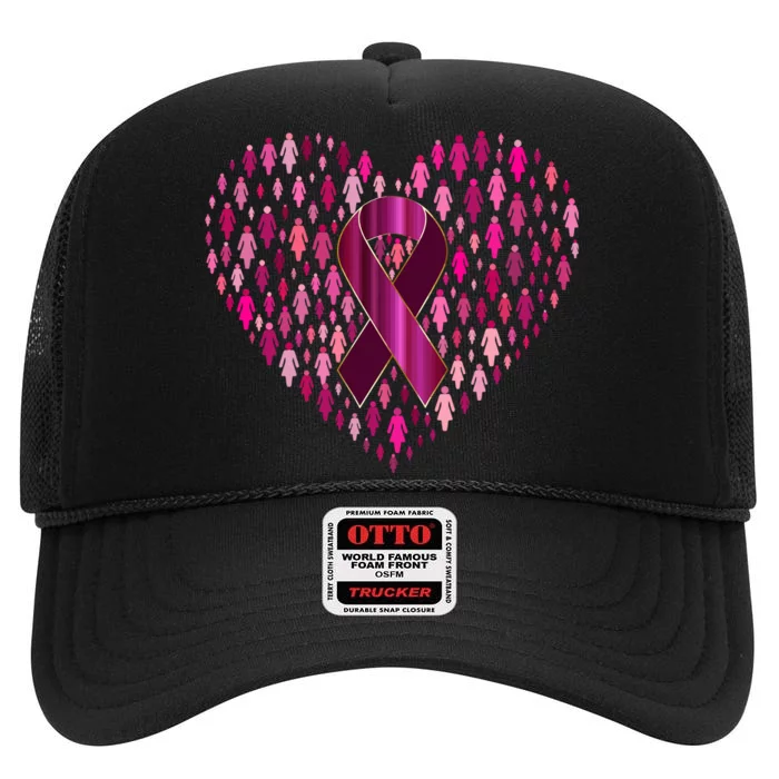 Support Breast Cancer Awareness Love High Crown Mesh Trucker Hat