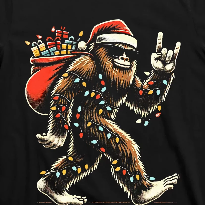 Santa Bigfoot Christmas Lights Funny Sasquatch Believe T-Shirt