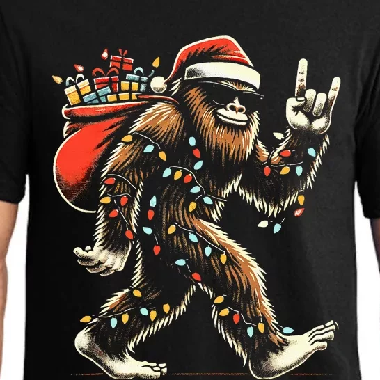 Santa Bigfoot Christmas Lights Funny Sasquatch Believe Pajama Set