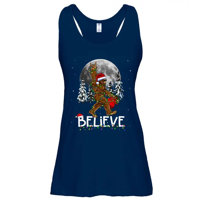 Santa Bigfoot Christmas Lights Funny Sasquatch Believe Xmas Ladies Essential Flowy Tank