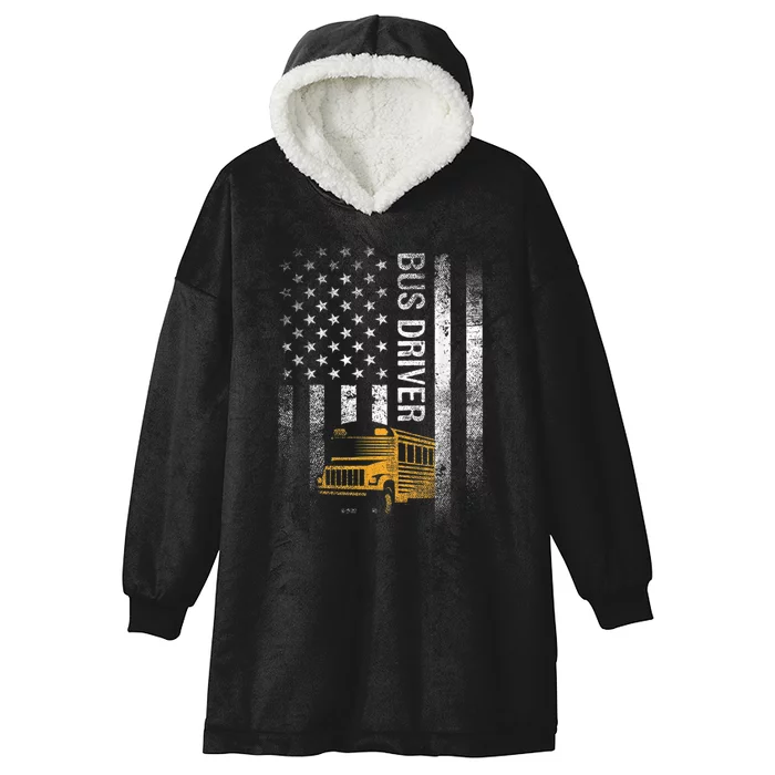 School Bus Driver Usa American Flag Funny Bus Driver Gift Hooded Wearable Blanket