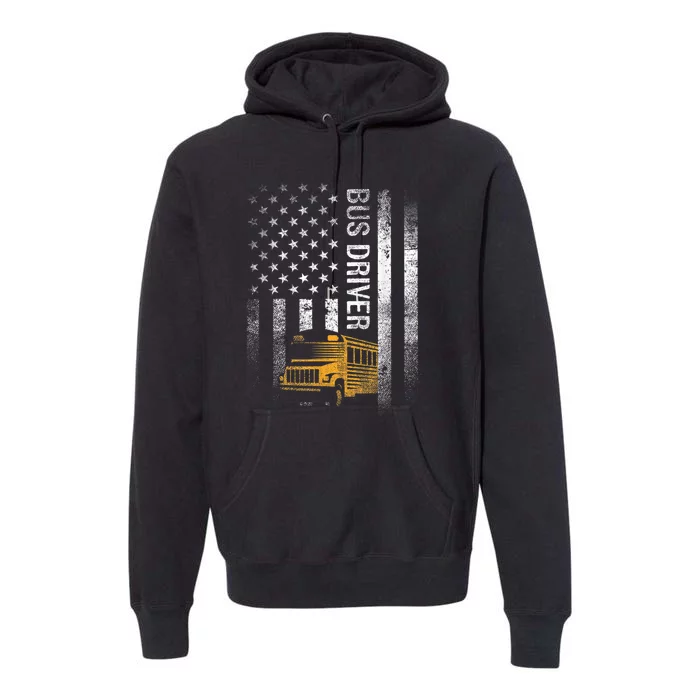 School Bus Driver Usa American Flag Funny Bus Driver Gift Premium Hoodie