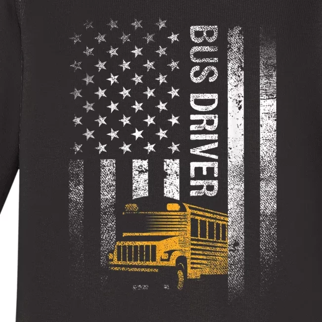 School Bus Driver Usa American Flag Funny Bus Driver Gift Baby Long Sleeve Bodysuit