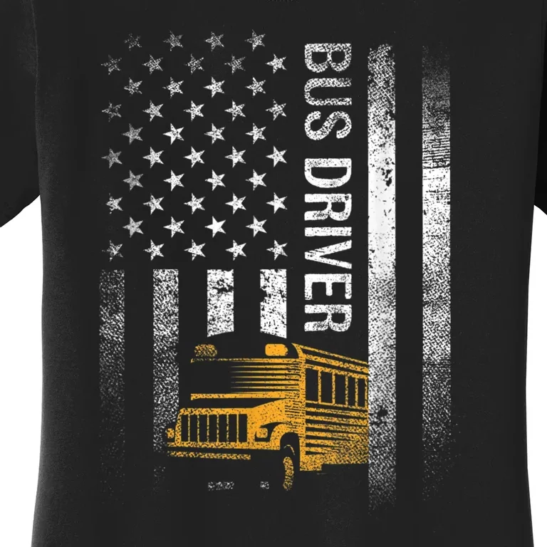 School Bus Driver Usa American Flag Funny Bus Driver Gift Women's T-Shirt