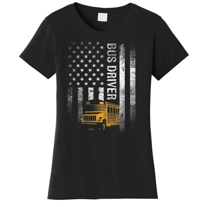 School Bus Driver Usa American Flag Funny Bus Driver Gift Women's T-Shirt