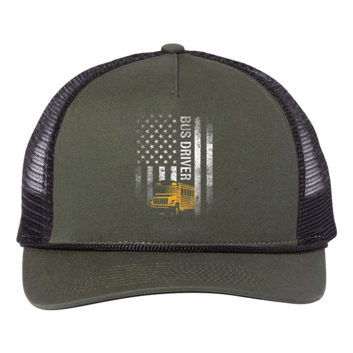 School Bus Driver Usa American Flag Funny Bus Driver Gift Retro Rope Trucker Hat Cap