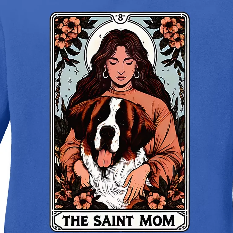 Saint Bernard Dog Mom Tarot Card Ladies Long Sleeve Shirt