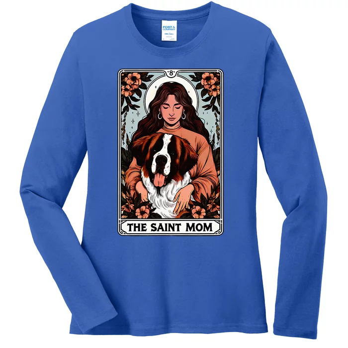 Saint Bernard Dog Mom Tarot Card Ladies Long Sleeve Shirt