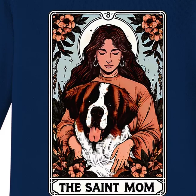 Saint Bernard Dog Mom Tarot Card Baby Long Sleeve Bodysuit