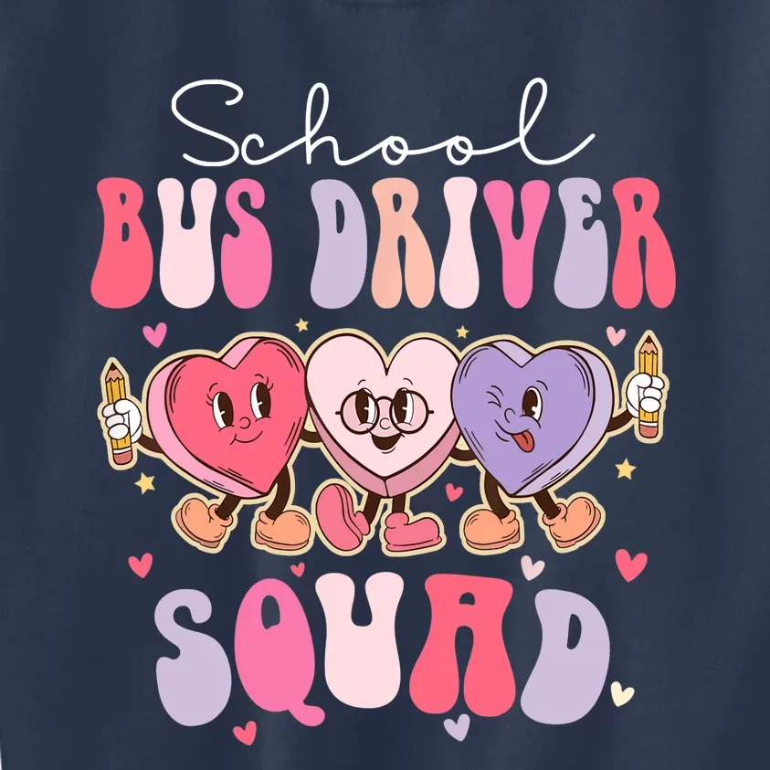 School Bus Driver Squad Retro Groovy Valentines Day Kids Sweatshirt