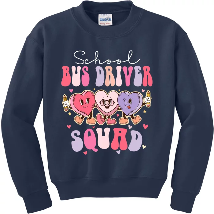 School Bus Driver Squad Retro Groovy Valentines Day Kids Sweatshirt