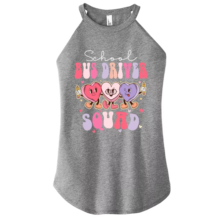 School Bus Driver Squad Retro Groovy Valentines Day Women’s Perfect Tri Rocker Tank