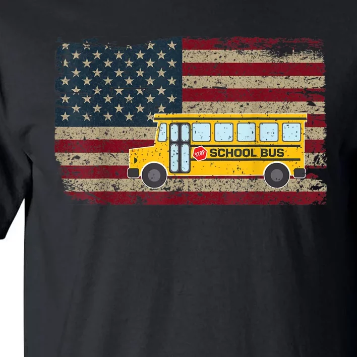 School Bus Driver American Flag USA Driving School Bus Tall T-Shirt