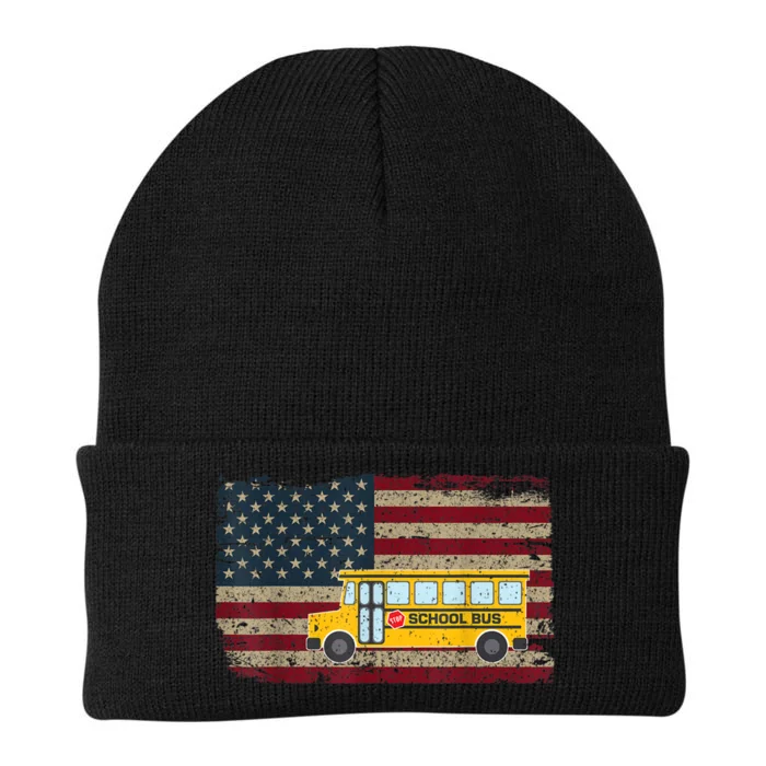 School Bus Driver American Flag USA Driving School Bus Knit Cap Winter Beanie