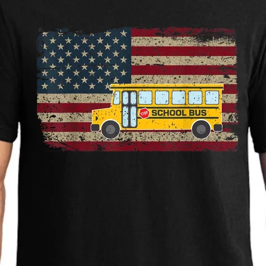 School Bus Driver American Flag USA Driving School Bus Pajama Set