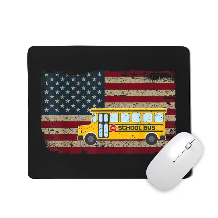 School Bus Driver American Flag USA Driving School Bus Mousepad