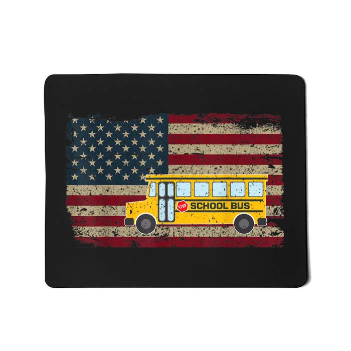 School Bus Driver American Flag USA Driving School Bus Mousepad