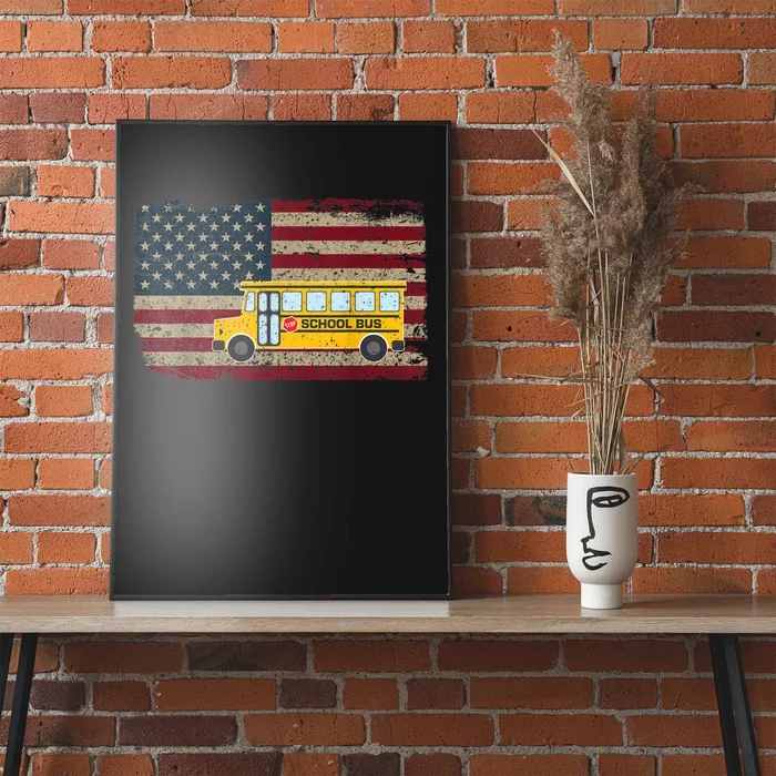 School Bus Driver American Flag USA Driving School Bus Poster