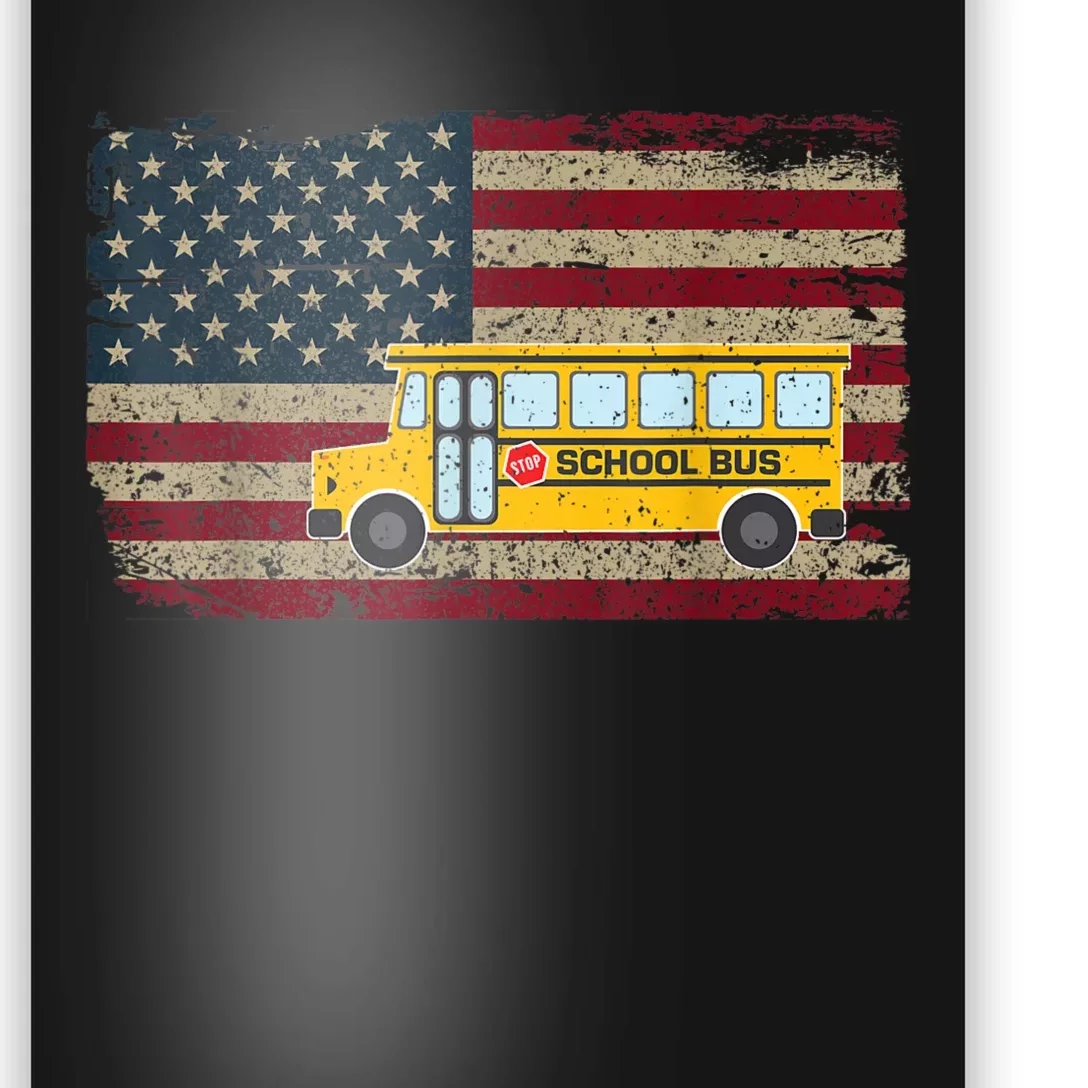 School Bus Driver American Flag USA Driving School Bus Poster