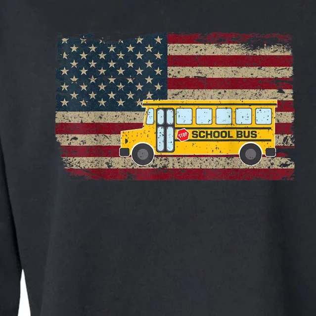 School Bus Driver American Flag USA Driving School Bus Cropped Pullover Crew