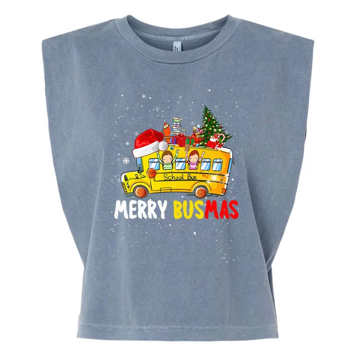 School Bus Driver Christmas Pajamas Merry Busmas Xmas Ugly Garment-Dyed Women's Muscle Tee